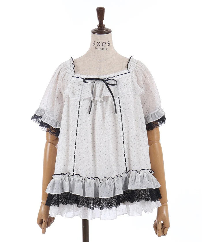 Dot Print Flare Blouse