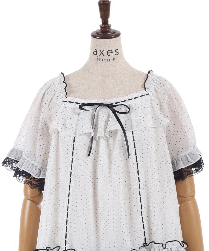 Dot Print Flare Blouse