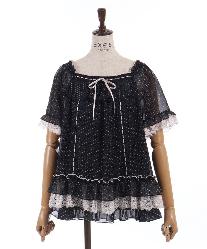 Dot Print Flare Blouse