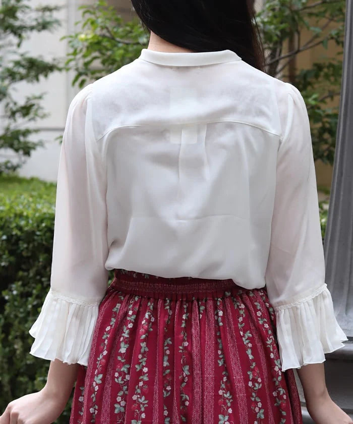 Strawberry Embroidered Bow Tie Blouse