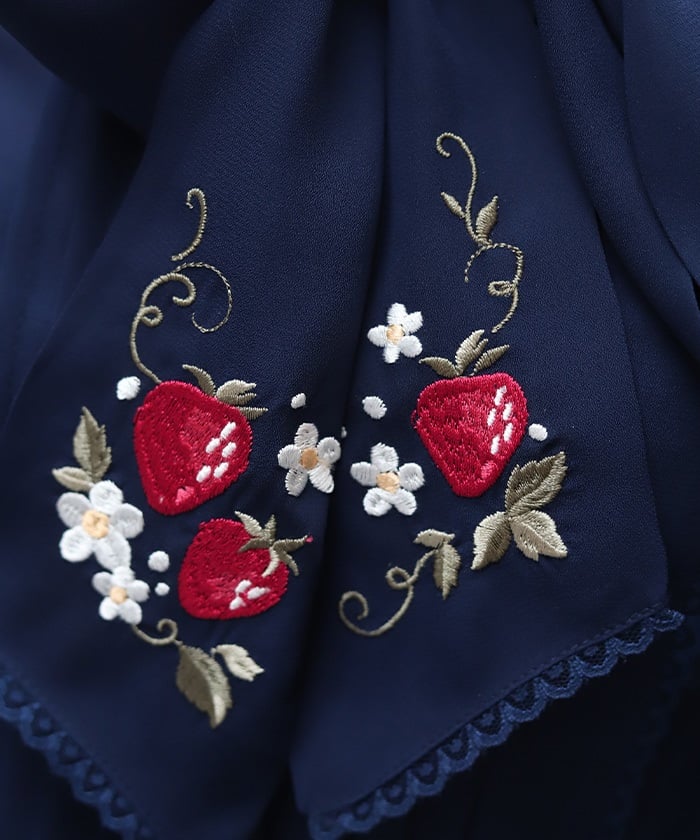 Strawberry Embroidered Bow Tie Blouse