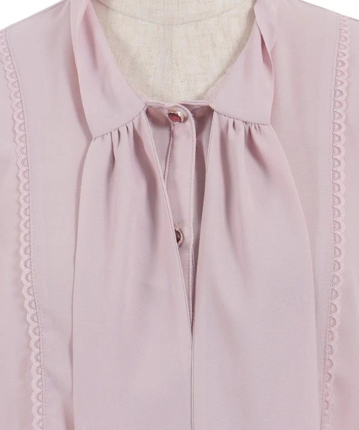 Strawberry Embroidered Bow Tie Blouse