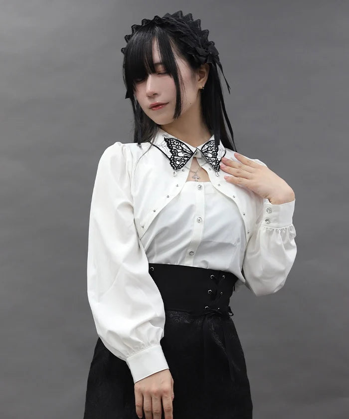 Butterfly Collar Embroidery Blouse