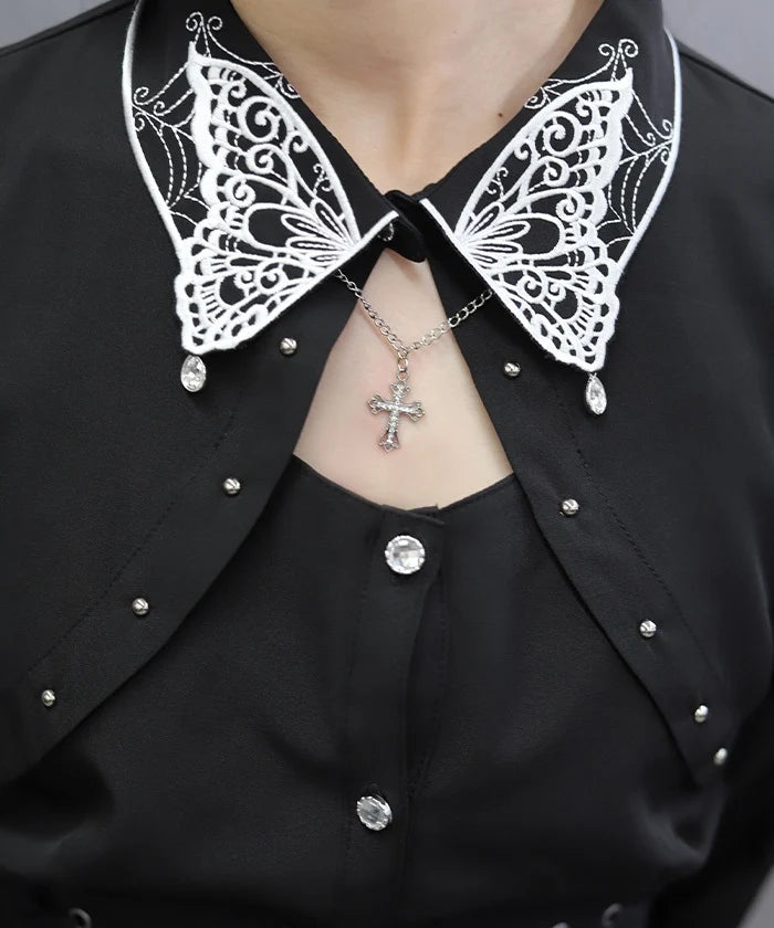 Butterfly Collar Embroidery Blouse