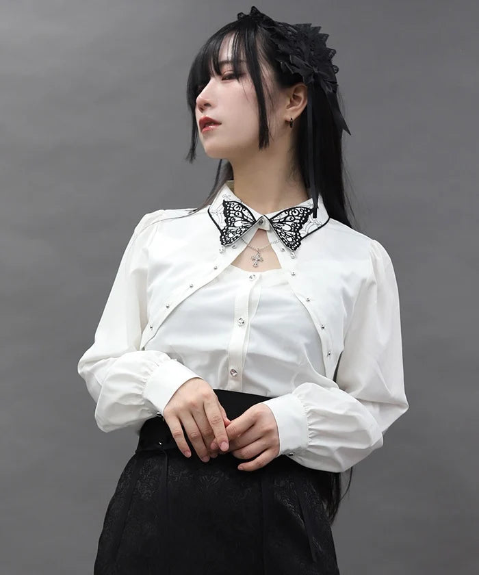 Butterfly Collar Embroidery Blouse