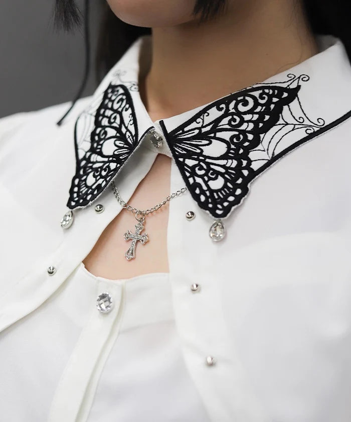 Butterfly Collar Embroidery Blouse