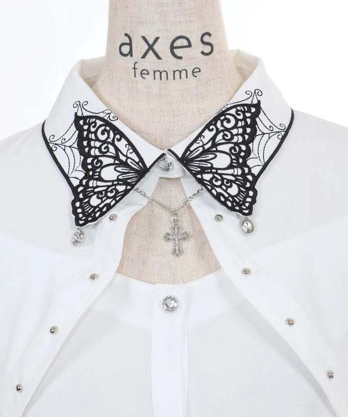 Butterfly Collar Embroidery Blouse