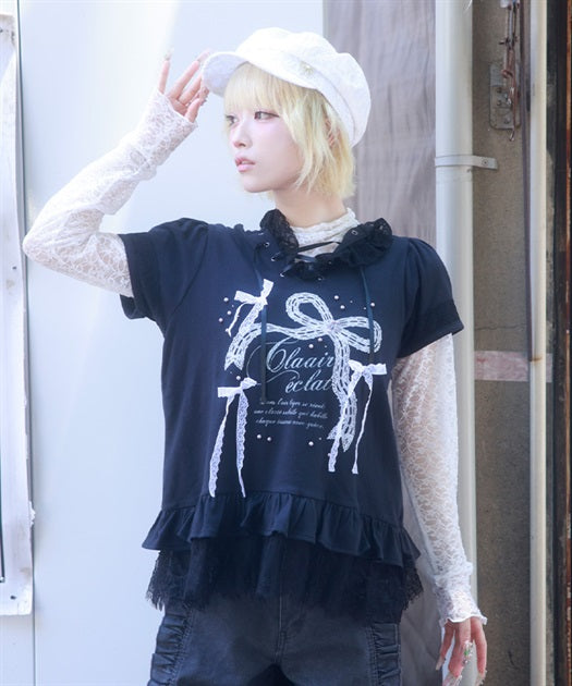 Ribbon Print Hood Top