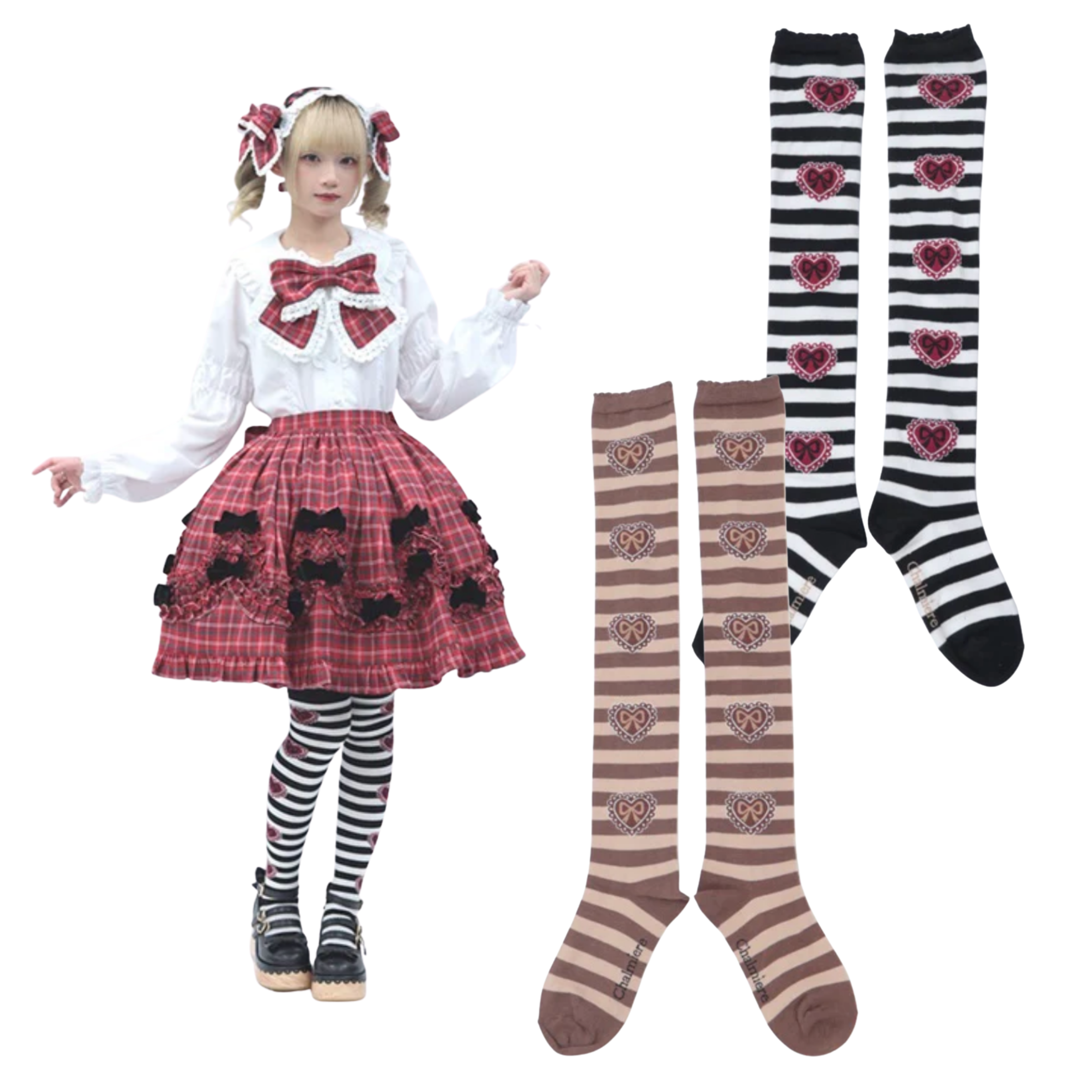 Striped Heart Over-knee Socks