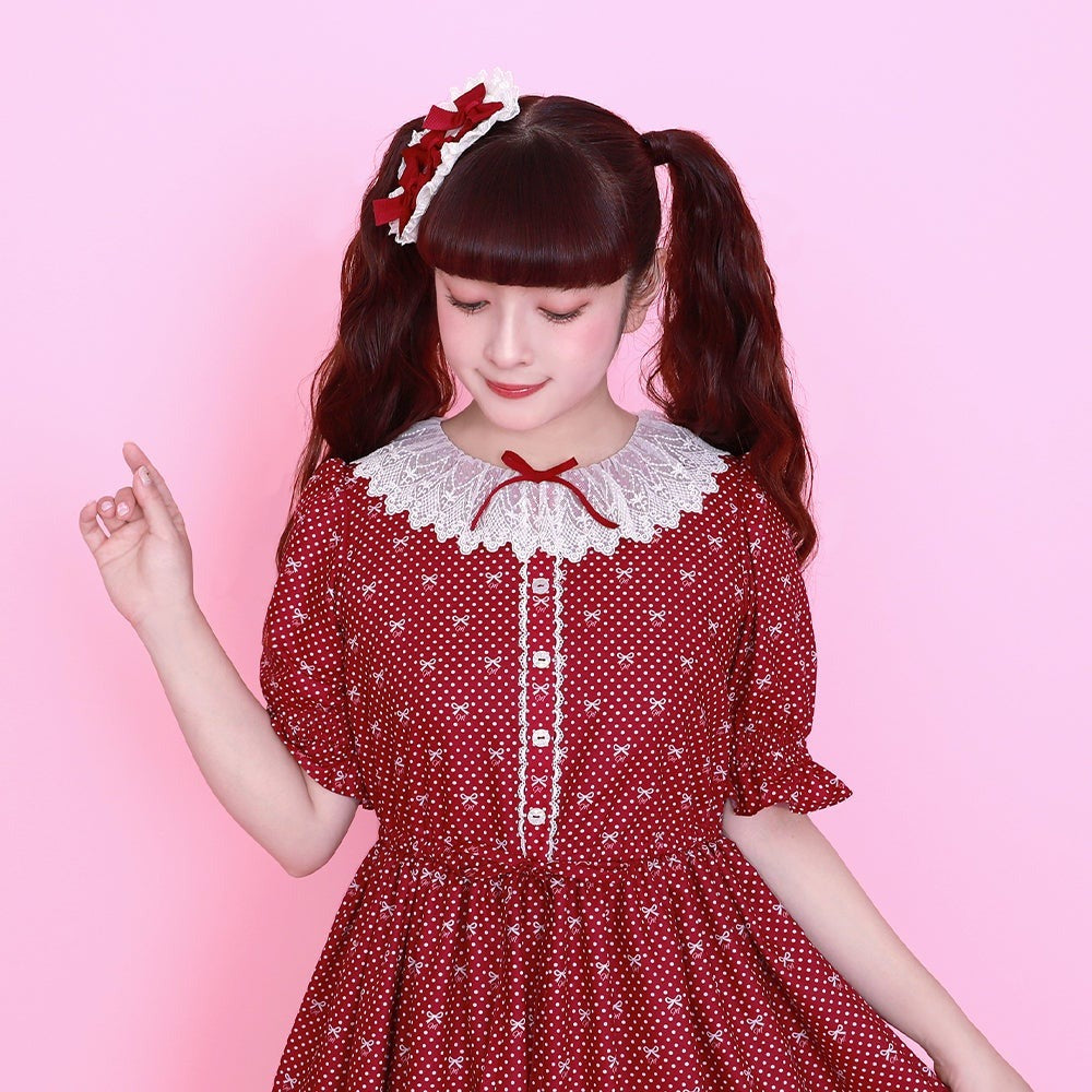 Little Dot Ribbon Lace Collar One Piece