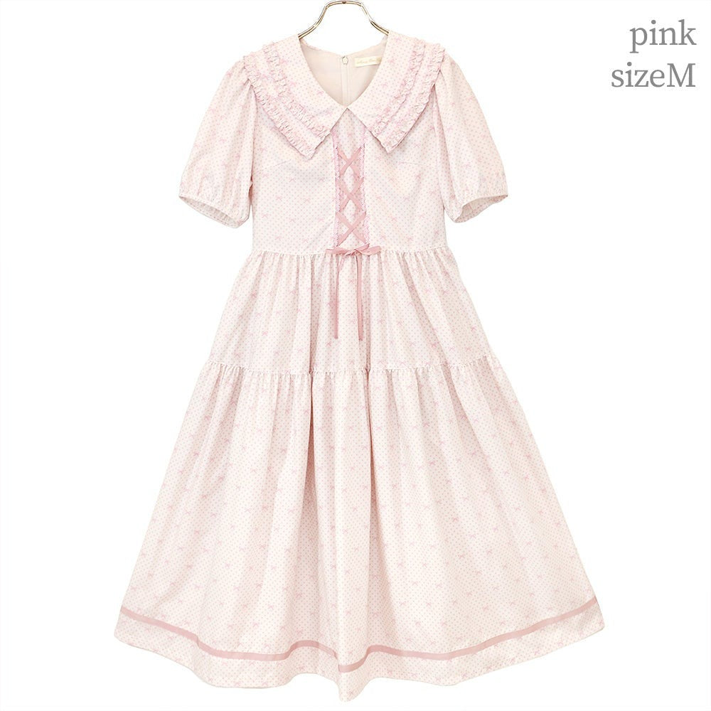 Little Dot Ribbon Frill Collar One Piece
