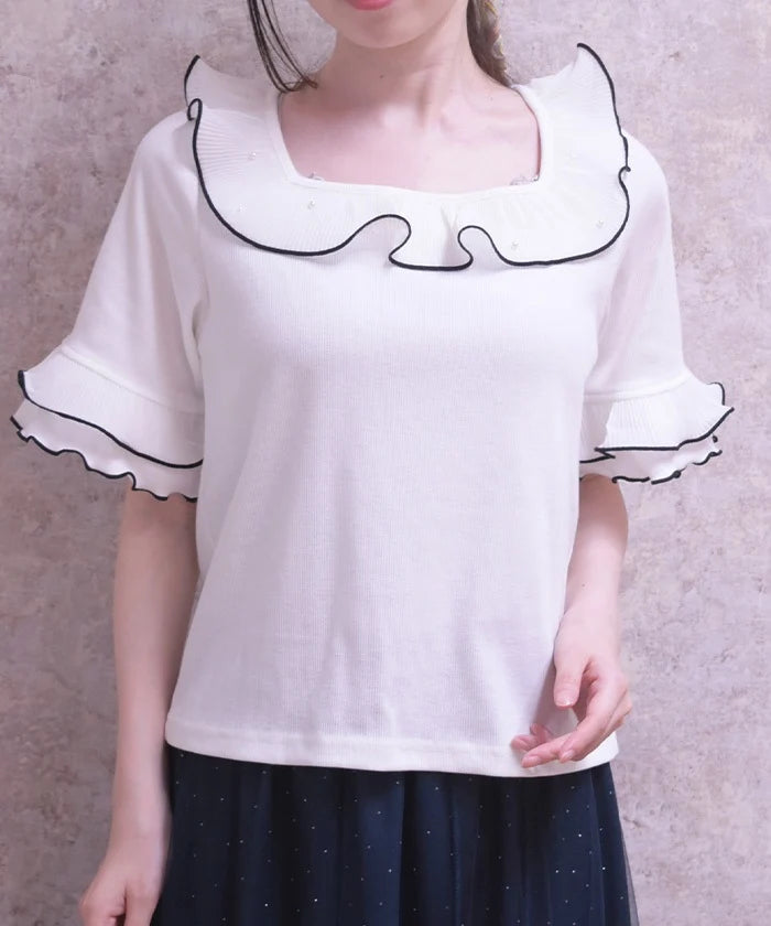 Pleated Frill Bicolor Pullover