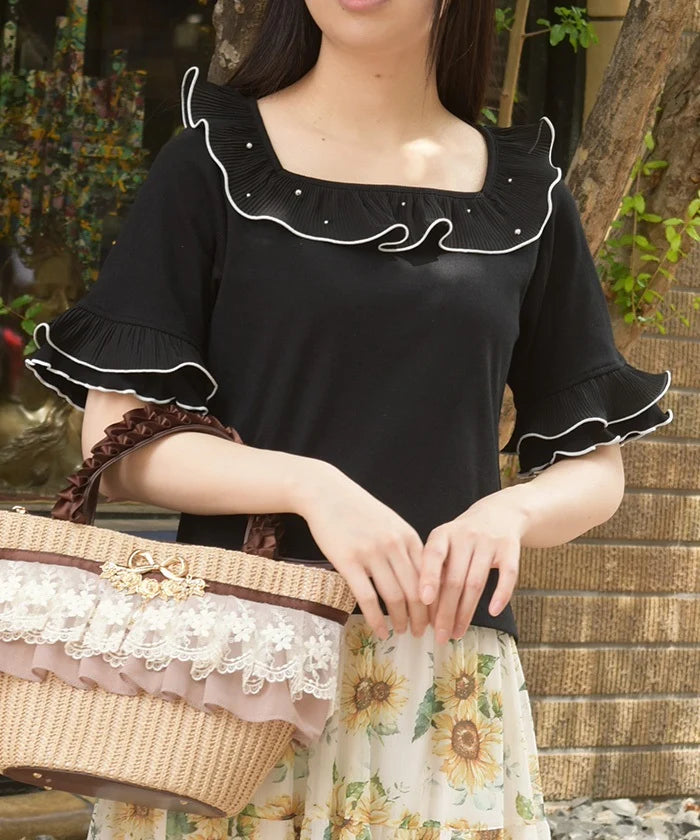 Pleated Frill Bicolor Pullover