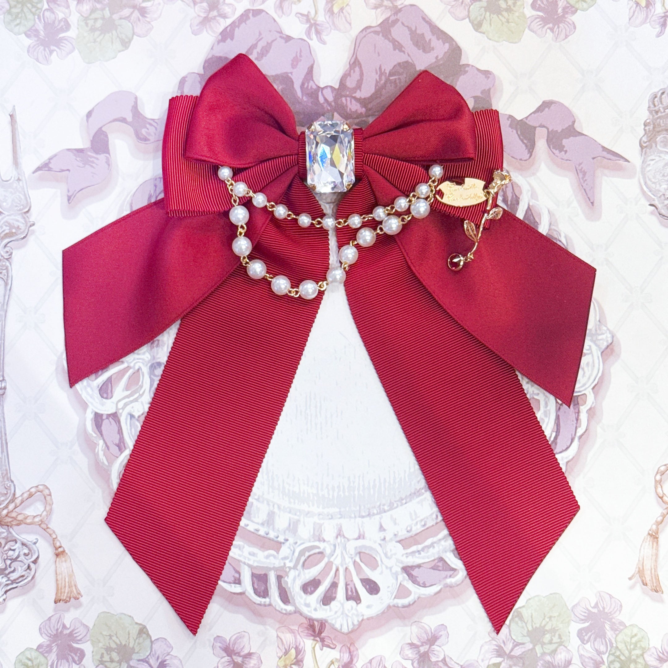 Jewelry Box Pearl Ribbon Brooch