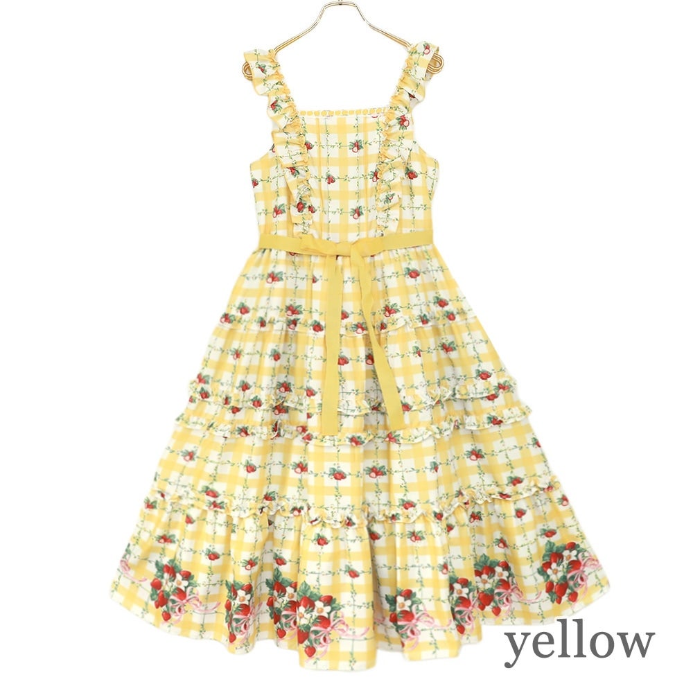 Strawberry Check Tiered Frills Camisole Dress