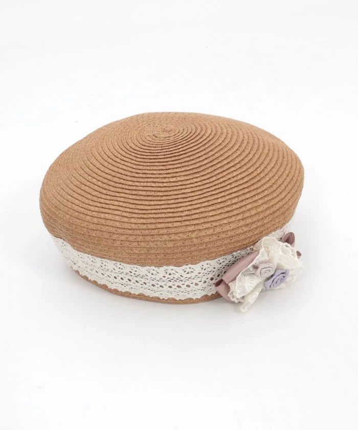 Lace Woven Beret with Brooch