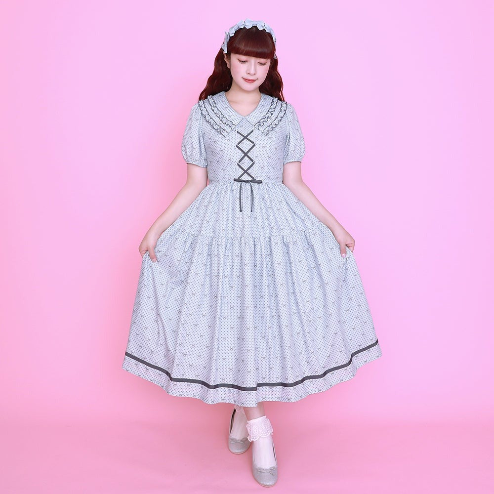 Little Dot Ribbon Frill Collar One Piece
