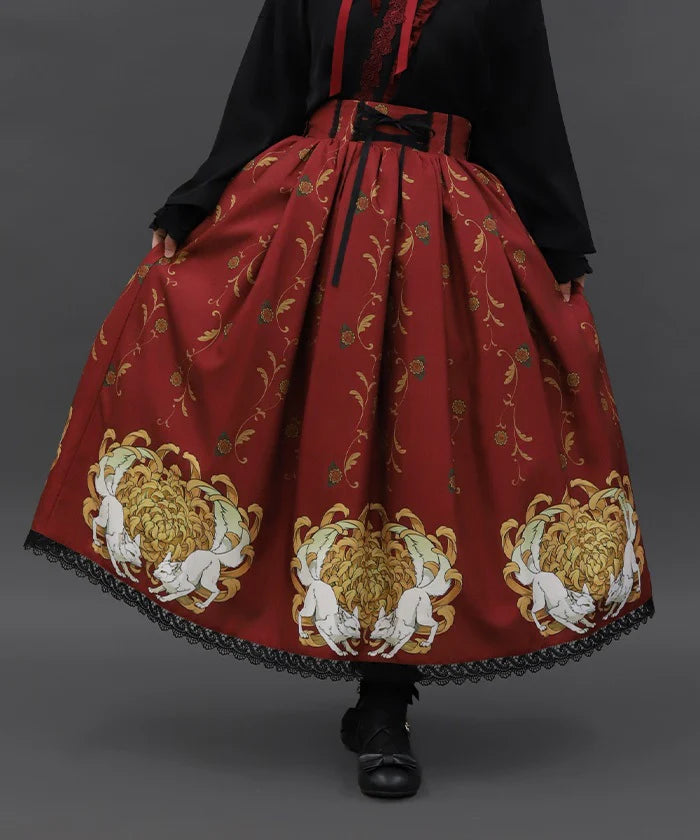 Chrysanthemum & Fox Pattern Skirt