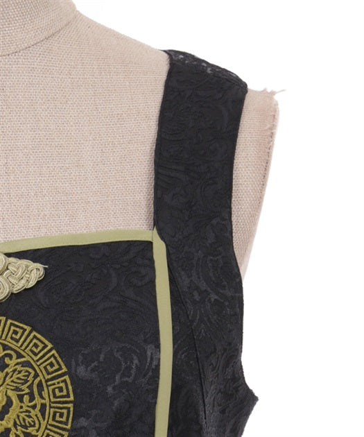 Peony Embroidered Chinese Jumper Skirt