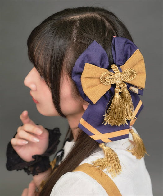 White Foxes of Higan Pattern Ribbon Barrette Clip