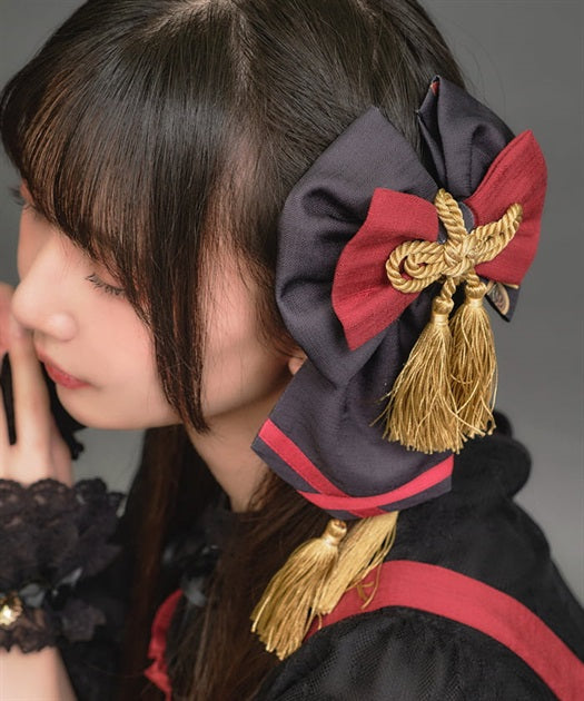 White Foxes of Higan Pattern Ribbon Barrette Clip