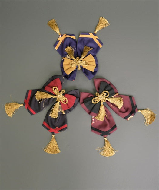 White Foxes of Higan Pattern Ribbon Barrette Clip