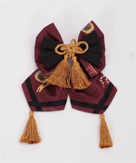 White Foxes of Higan Pattern Ribbon Barrette Clip