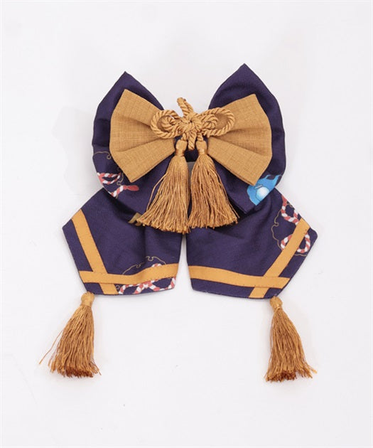 White Foxes of Higan Pattern Ribbon Barrette Clip