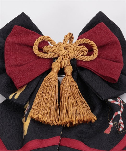 White Foxes of Higan Pattern Ribbon Barrette Clip