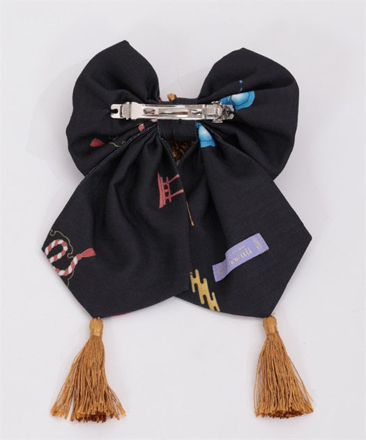 White Foxes of Higan Pattern Ribbon Barrette Clip