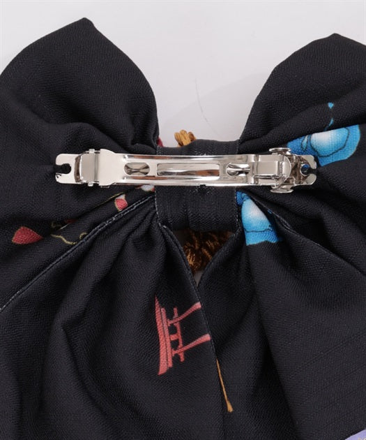 White Foxes of Higan Pattern Ribbon Barrette Clip