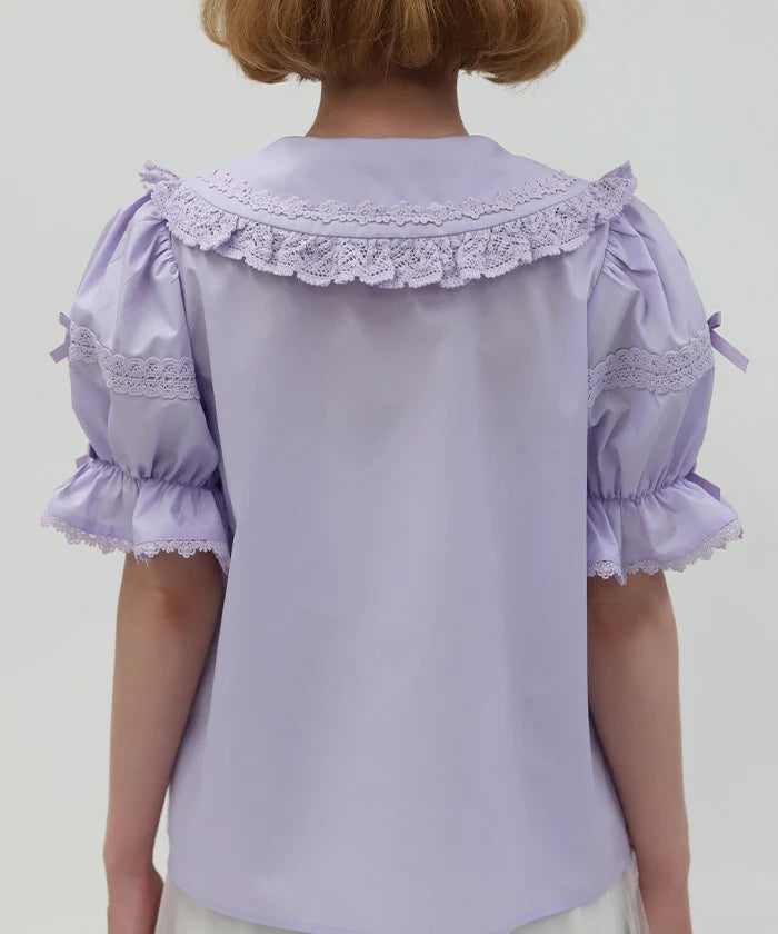 Torsion Lace Round Collar Short Sleeve Blouse