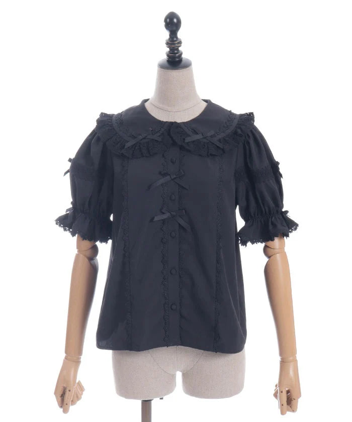 Torsion Lace Round Collar Short Sleeve Blouse