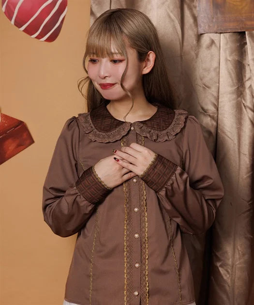 Chocolate Pattern Collar Blouse (Made to Order)