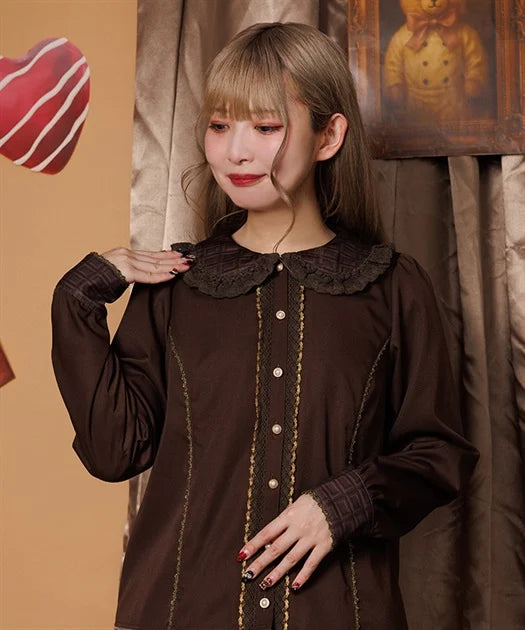 Chocolate Pattern Collar Blouse (Made to Order)
