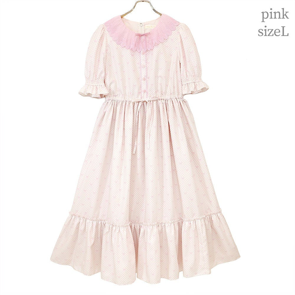 Little Dot Ribbon Lace Collar One Piece