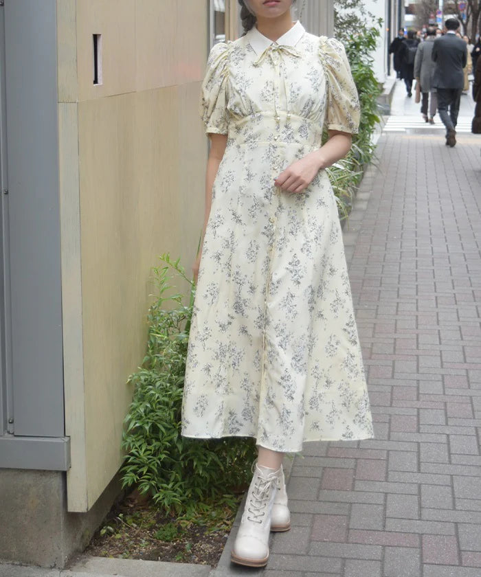 Flower Pattern High-Waisted Dress