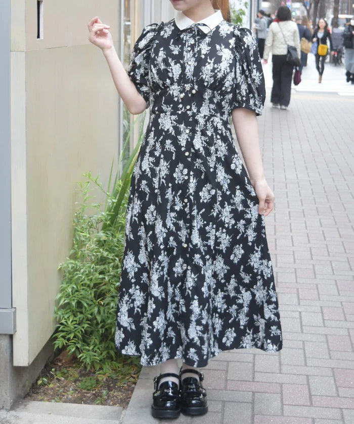 Flower Pattern High-Waisted Dress