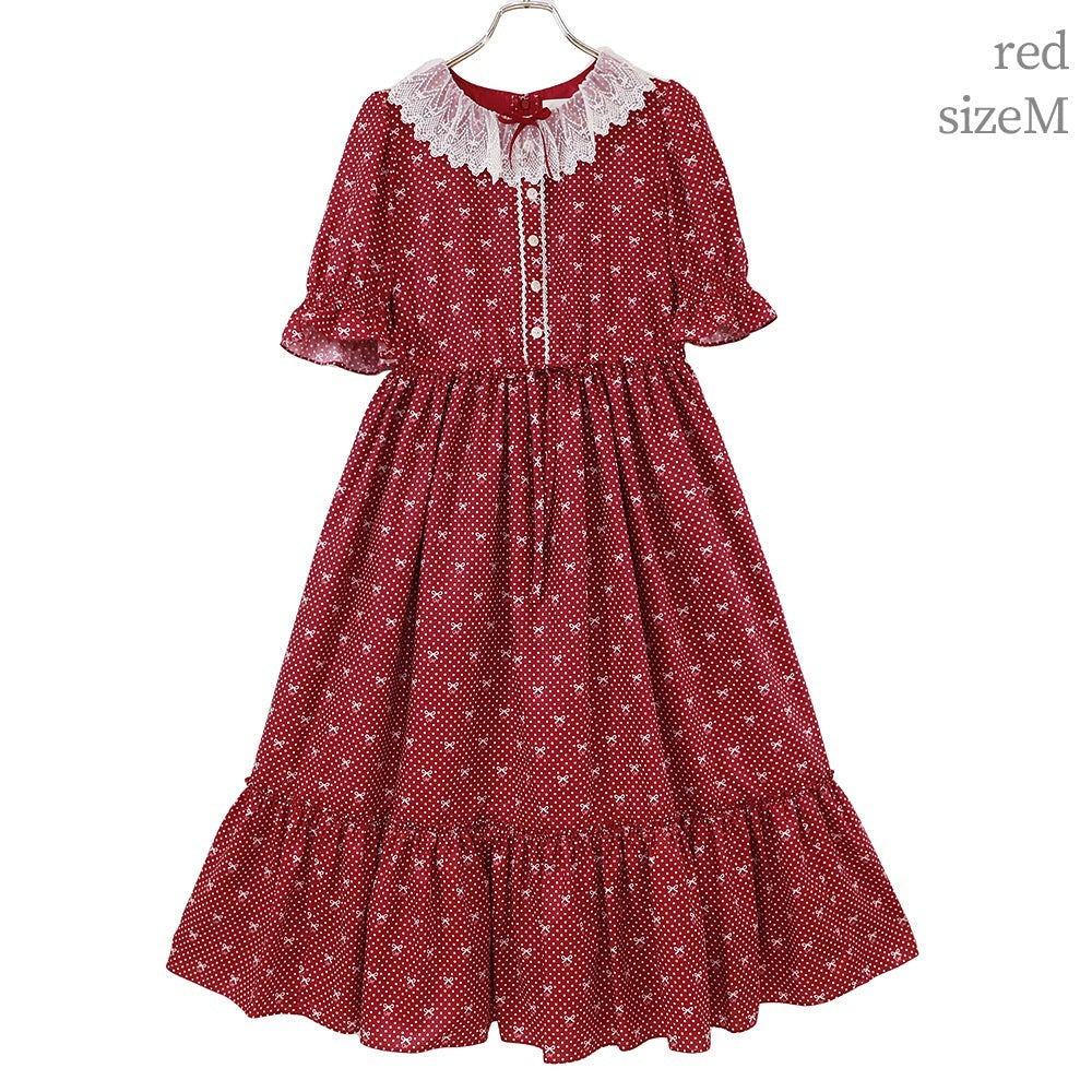 Little Dot Ribbon Lace Collar One Piece