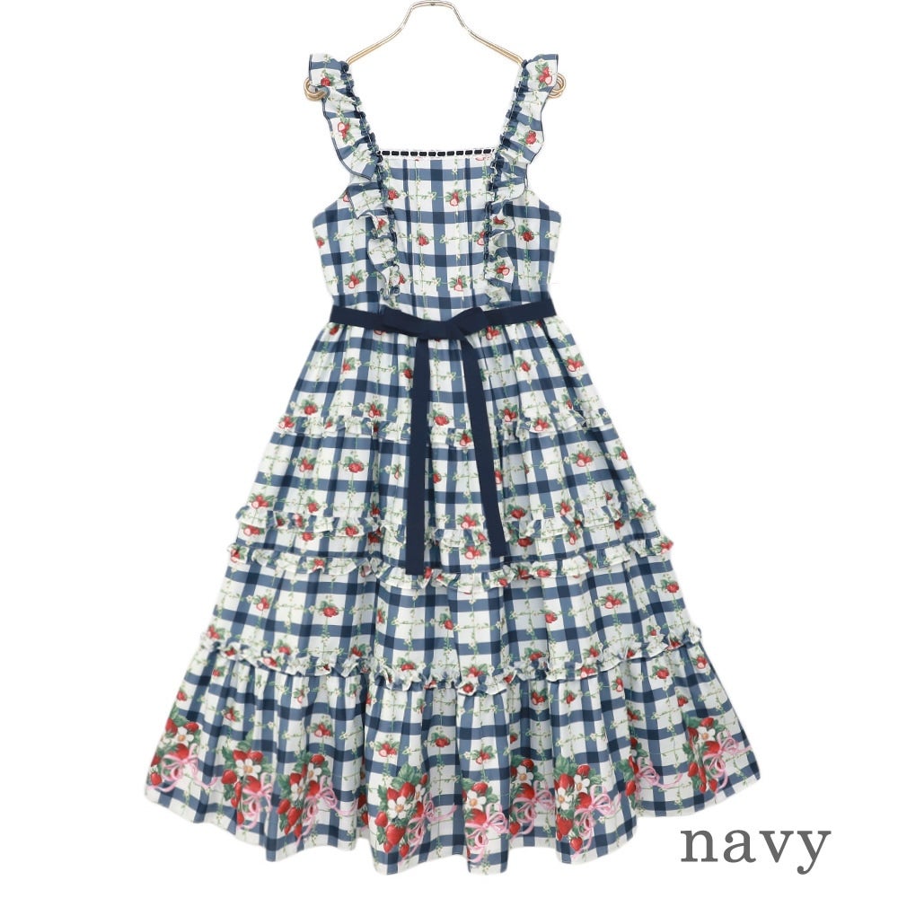 Strawberry Check Tiered Frills Camisole Dress