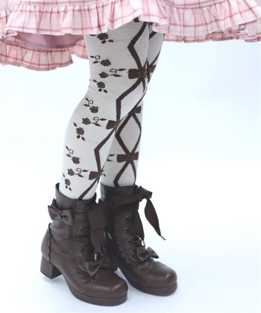 Lace-up rose tights