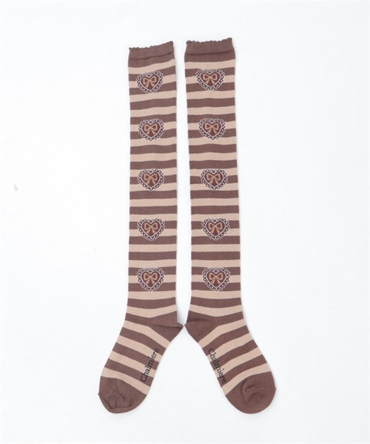 Striped Heart Over-knee Socks