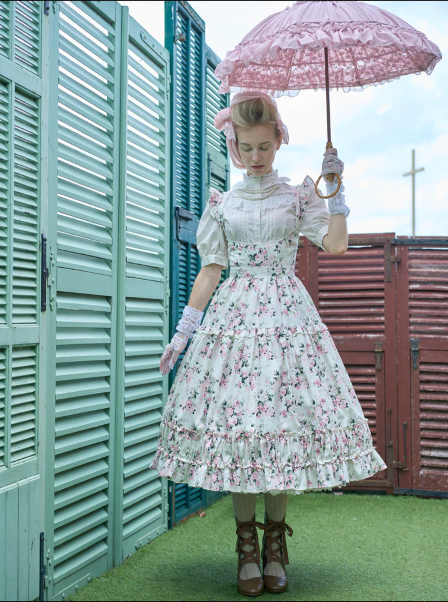 Rococo Bouquet Ruffle Apron Dress