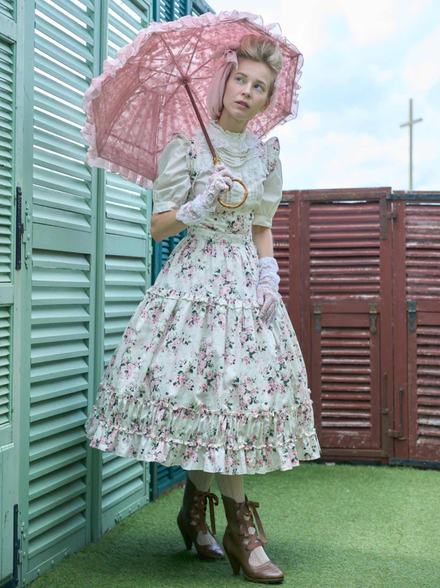 Rococo Bouquet Ruffle Apron Dress