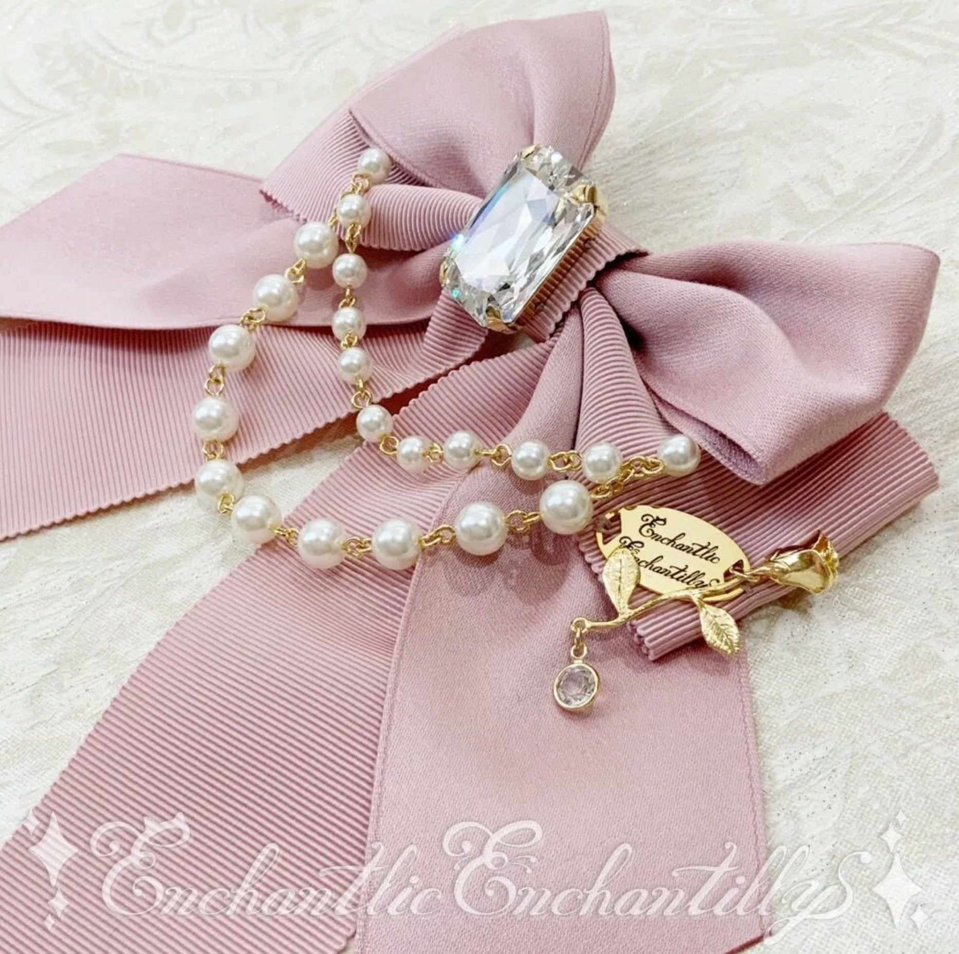 Jewelry Box Pearl Ribbon Brooch - A Rose for Me