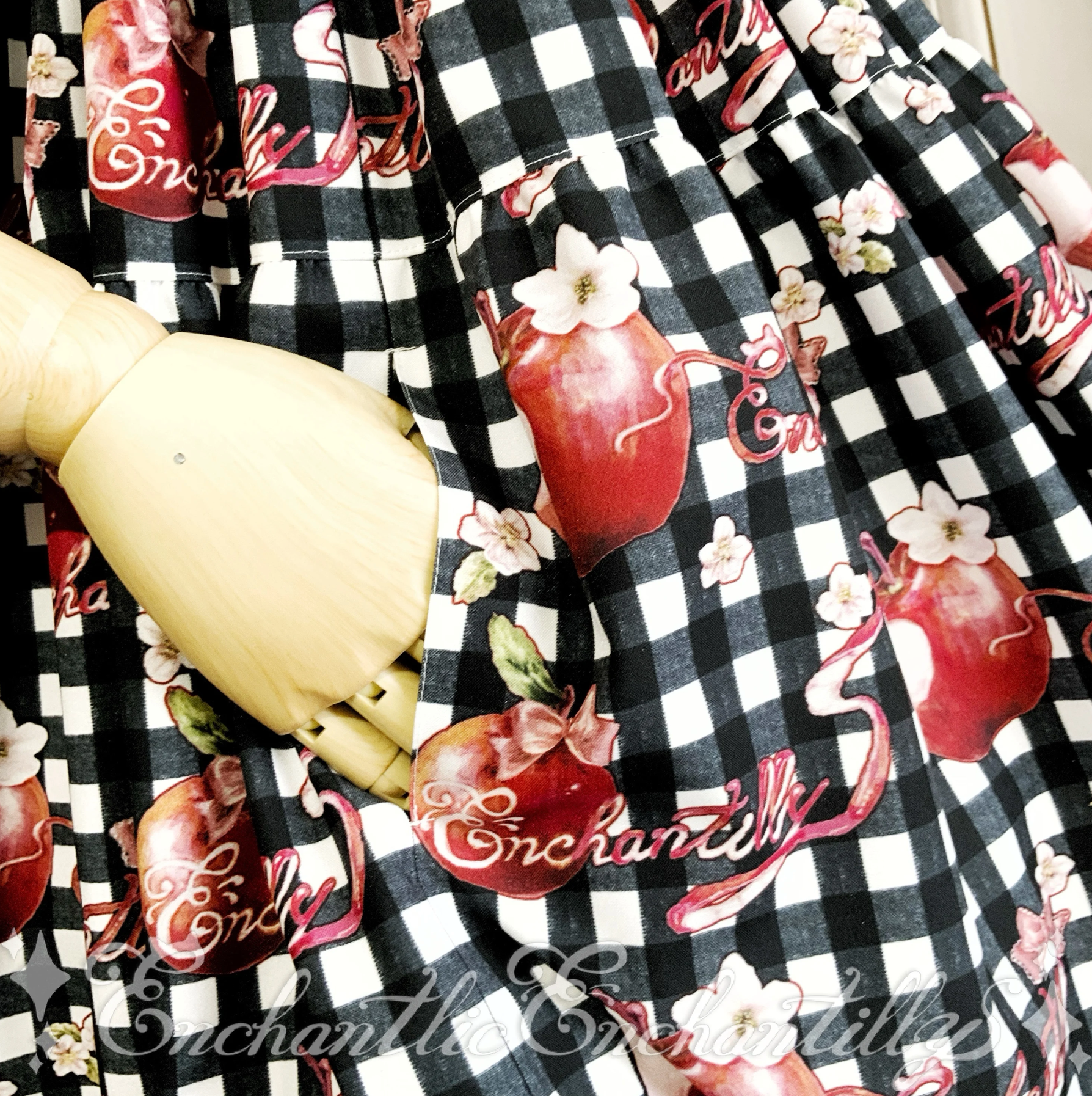 Dreaming Cat and Apple Gingham Check Dress