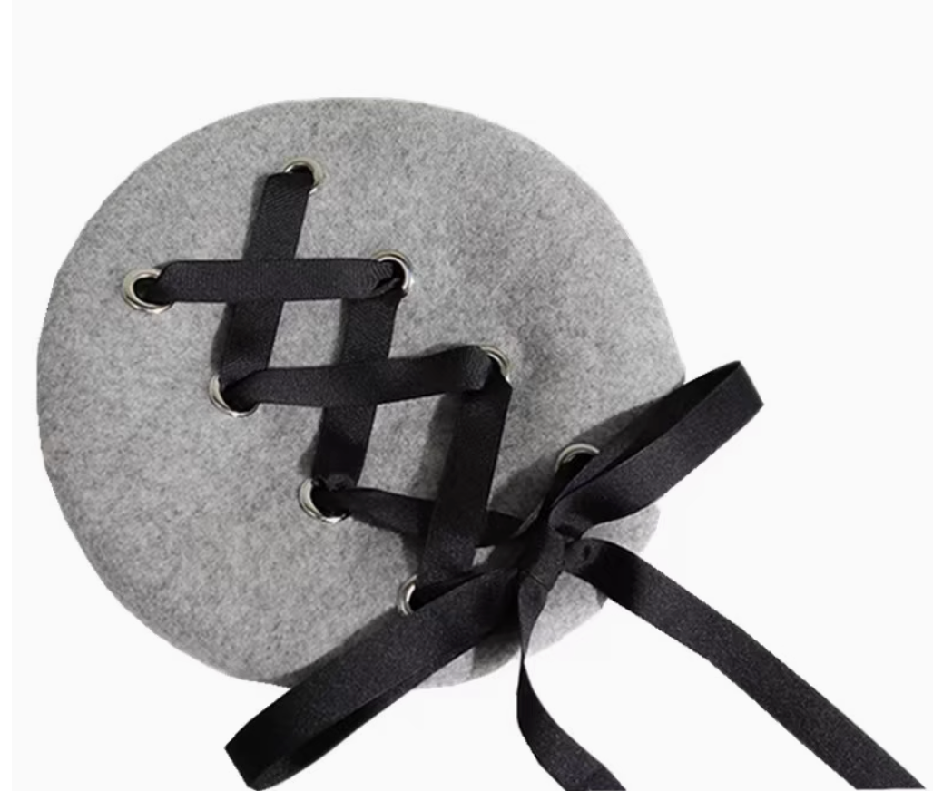 Ribbon Cross Satin Beret