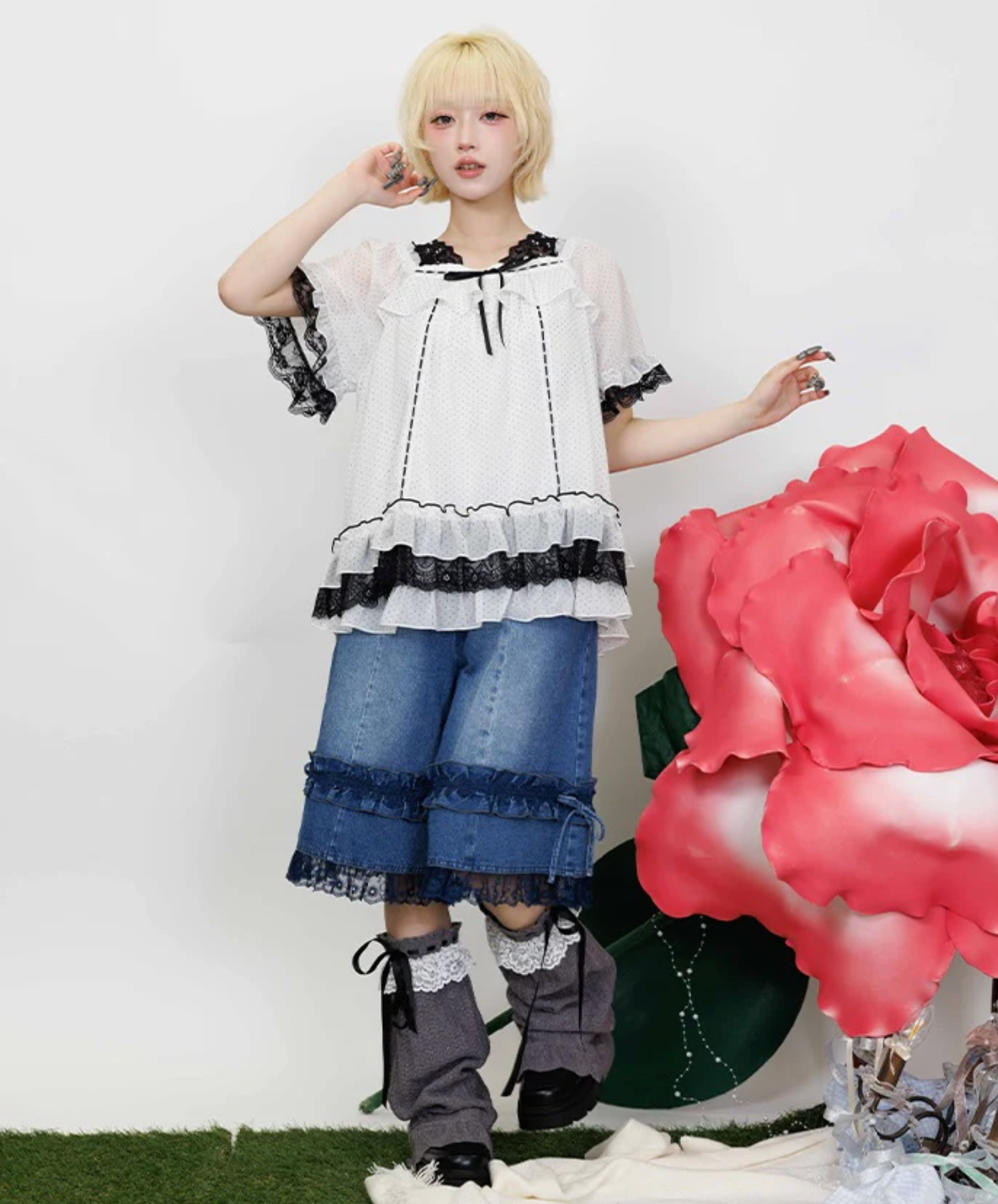 Frill Half Denim Pants