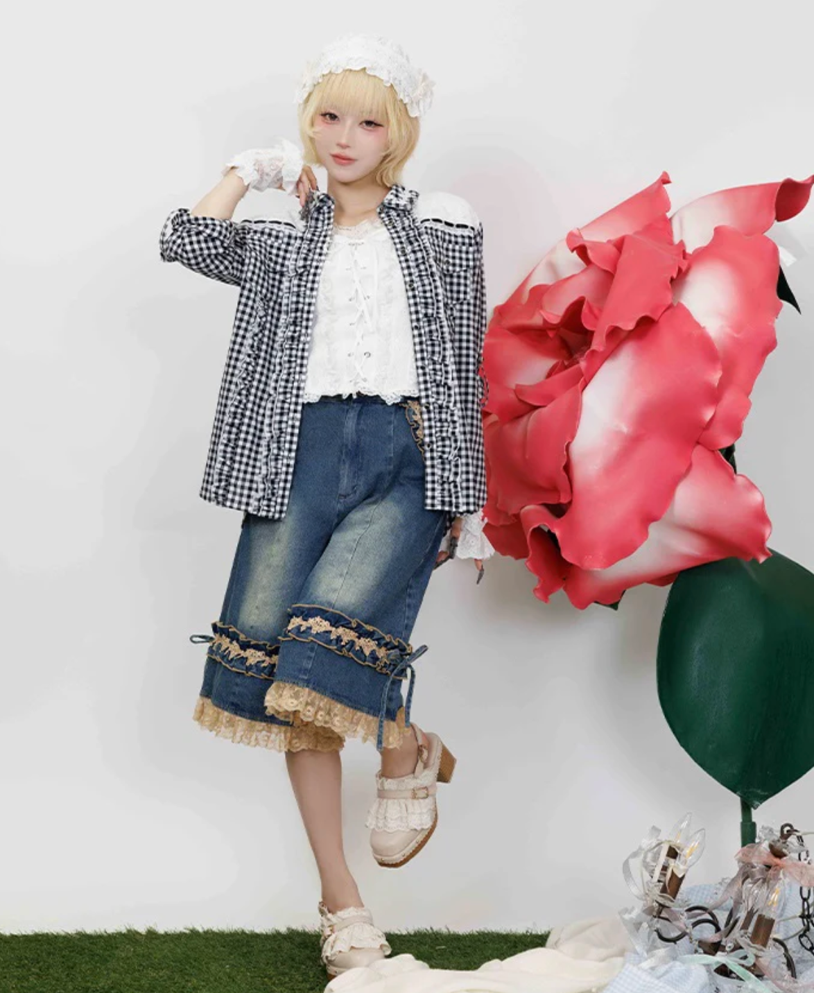 Frill Half Denim Pants