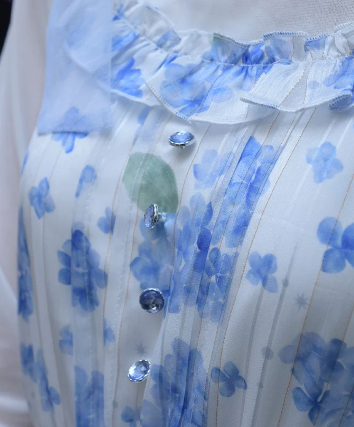 Hydrangea Pattern Shoulder Ribbon Dress